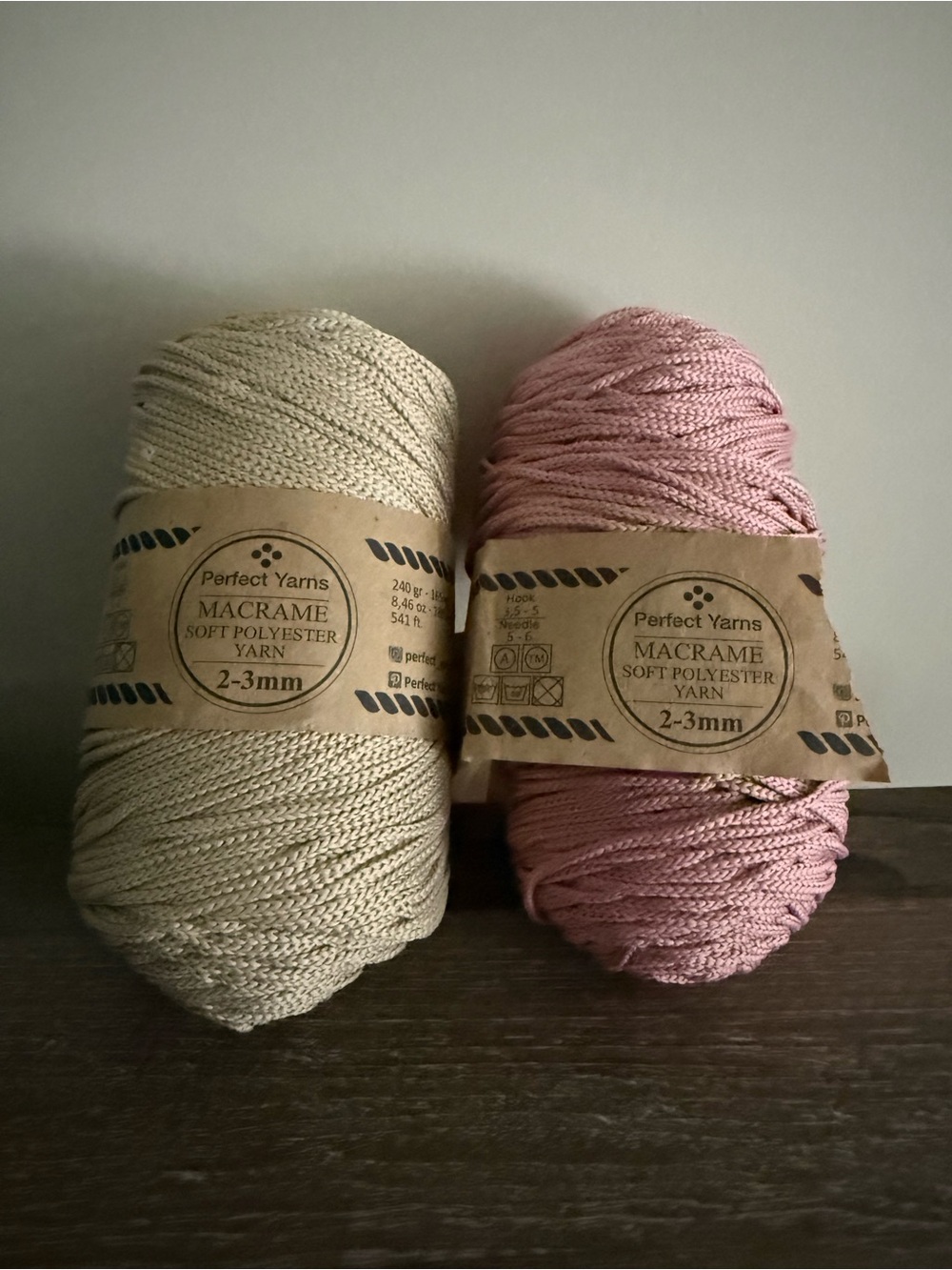 Macrame Soft Polyester Yarn - Cream & Dusty Pink